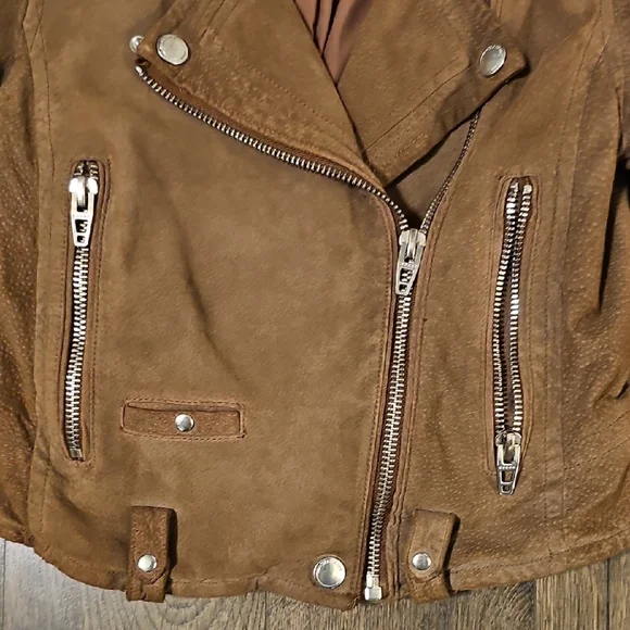 VINTAGE Blank NYC Brown SUEDE Moto Jacket Retro Coat Military Y2K - Picture 6 of 13